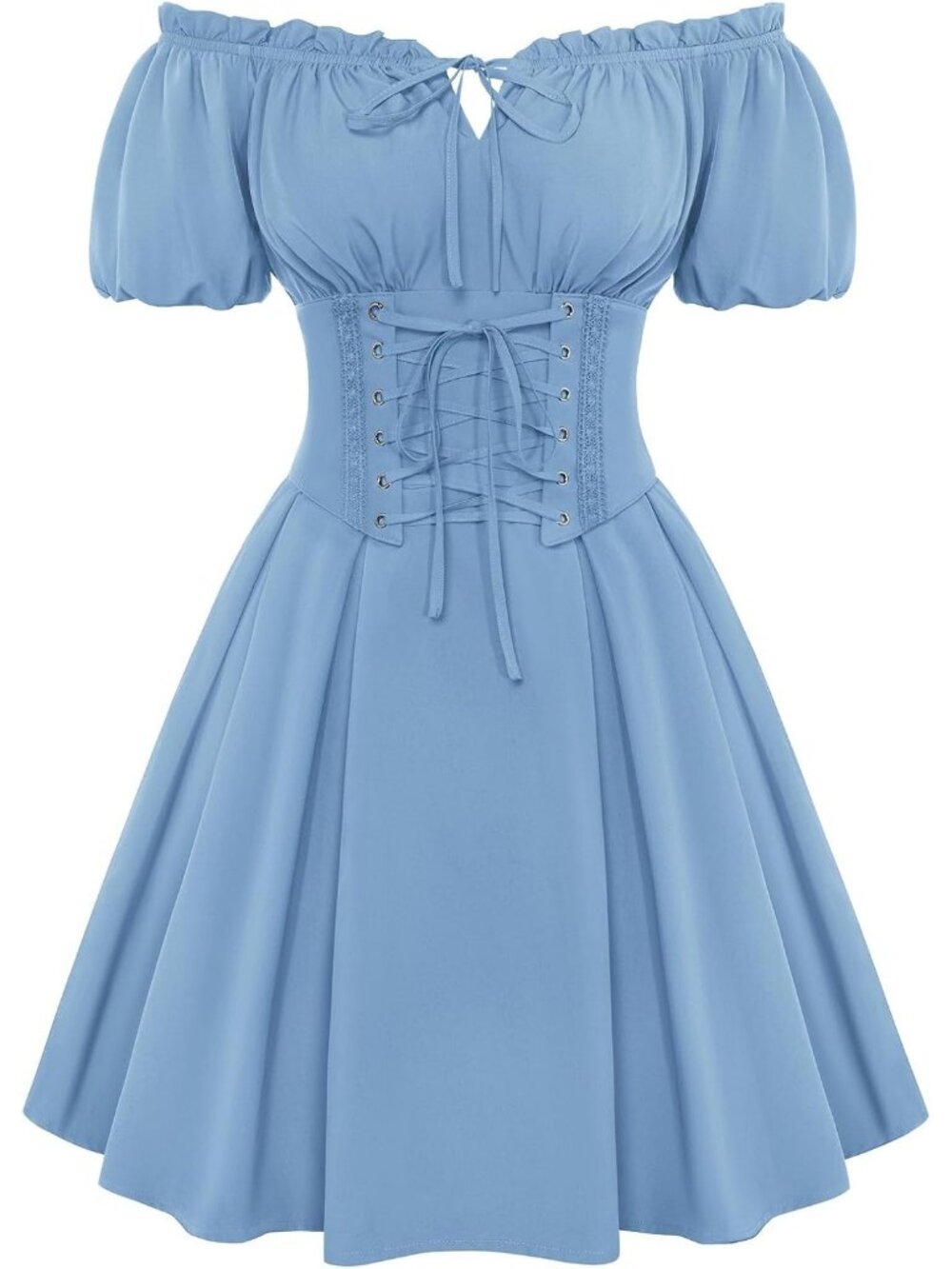 Scarlet Darkness  Women Light Blue Corset Dress Midi Off Shoulder Fairy Dresses